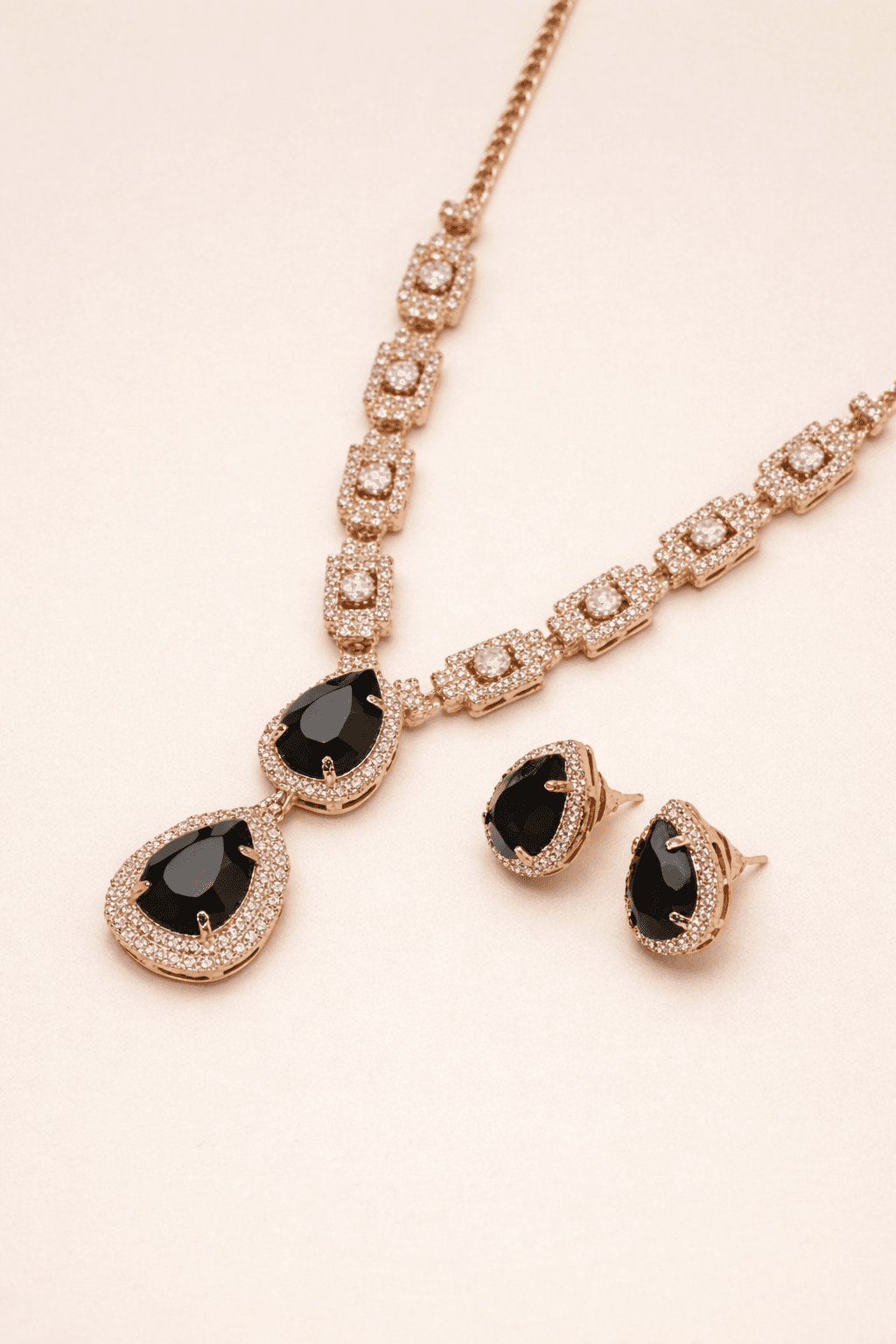 Midnight Teardrop Crystal Necklace & Earring Set – Elegant Black Stone Jewelry for Women — image 1