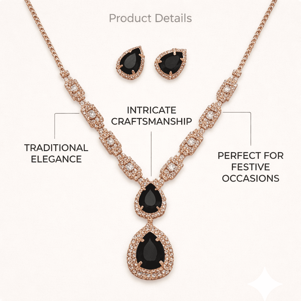 Midnight Teardrop Crystal Necklace & Earring Set – Elegant Black Stone Jewelry for Women — image 2
