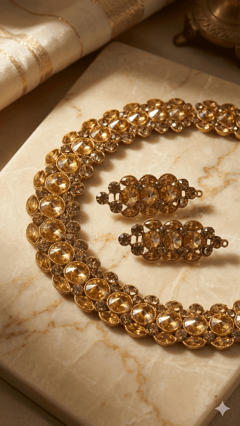 Amber Crystal Statement Choker Jewelry Set – Gold Tone Traditional Necklace with Earrings for Women