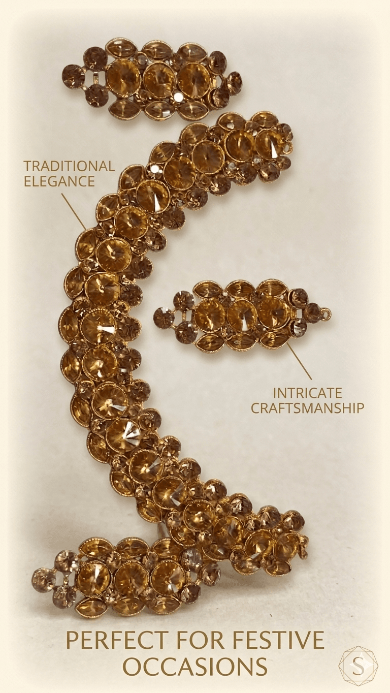 Amber Crystal Statement Choker Jewelry Set – Gold Tone Traditional Necklace with Earrings for Women — image 2