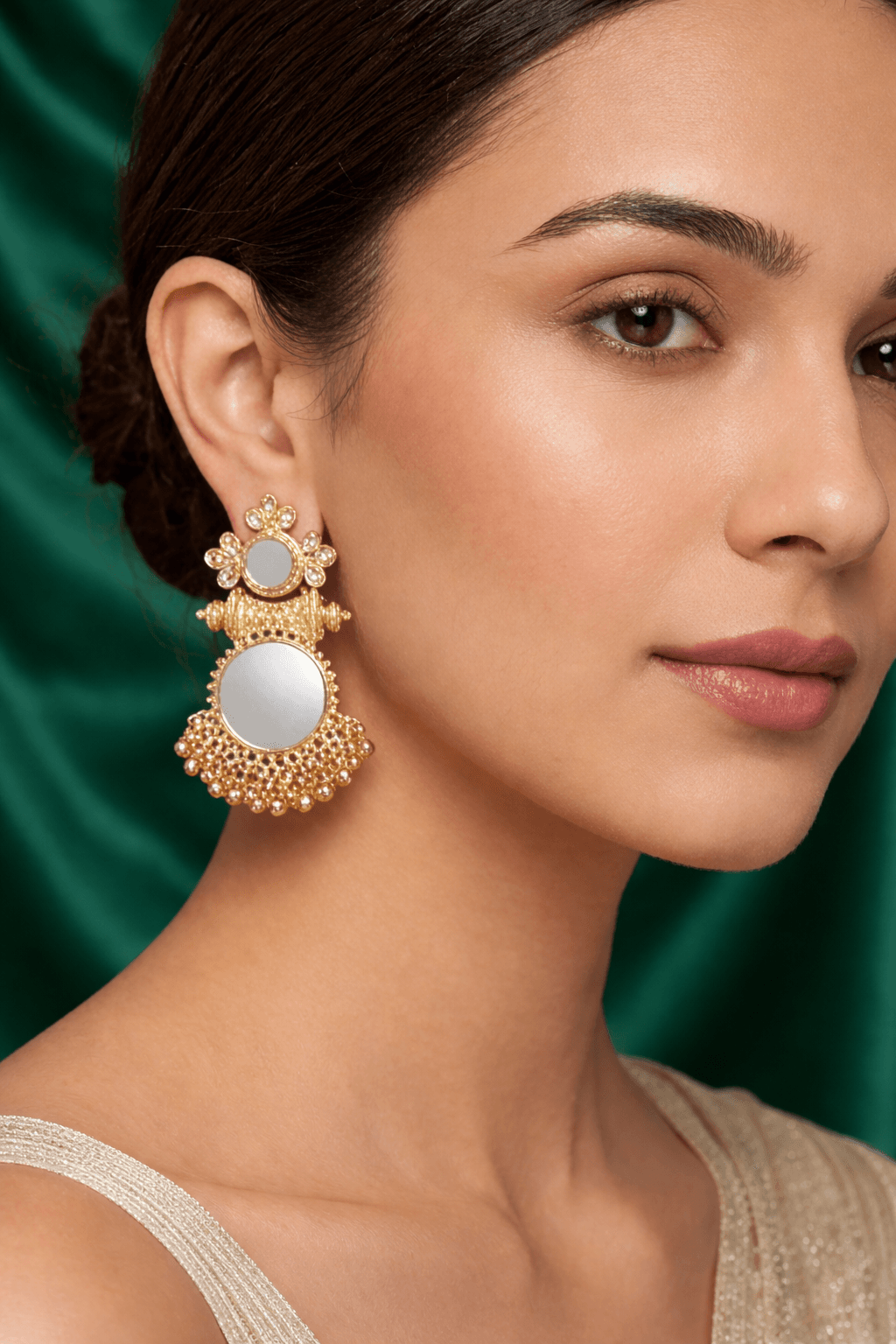 Traditional Gold-Tone Mirror Drop Earrings — image 1