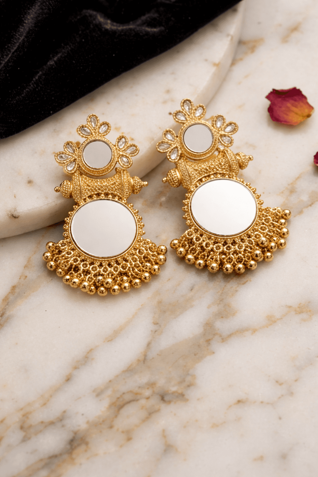 Traditional Gold-Tone Mirror Drop Earrings — image 2