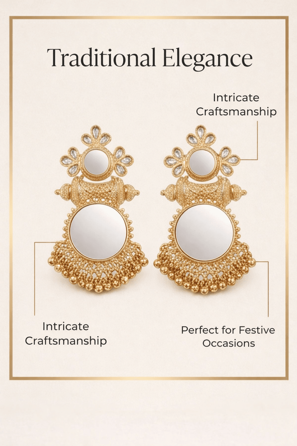 Traditional Gold-Tone Mirror Drop Earrings — image 3