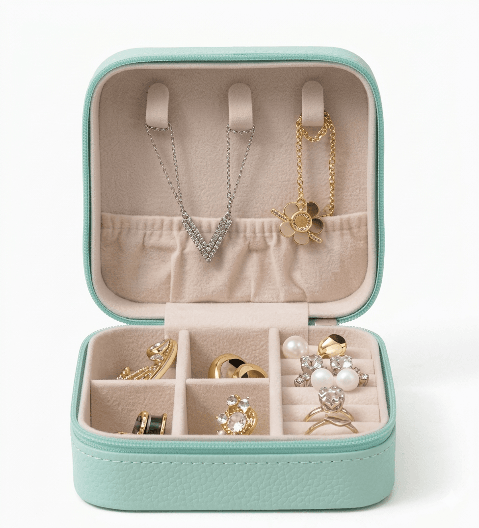 LuxeMint Travel Jewellery Organizer Box Set – Premium Storage Case with Accessories Kit (12 Pieces Combo) — image 2