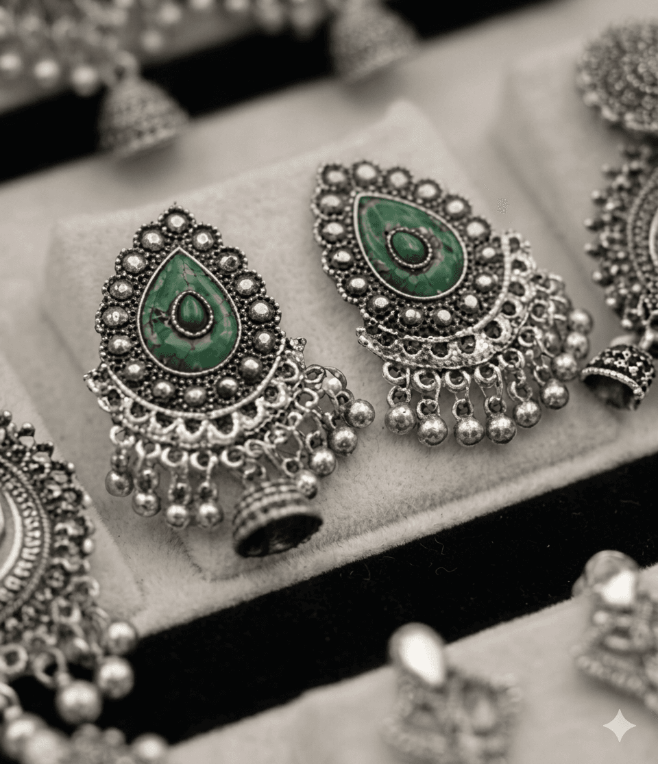 Royal Oxidized Silver Jhumka Collection – 12 Pair Designer Earrings Set for Women & Girls — image 2