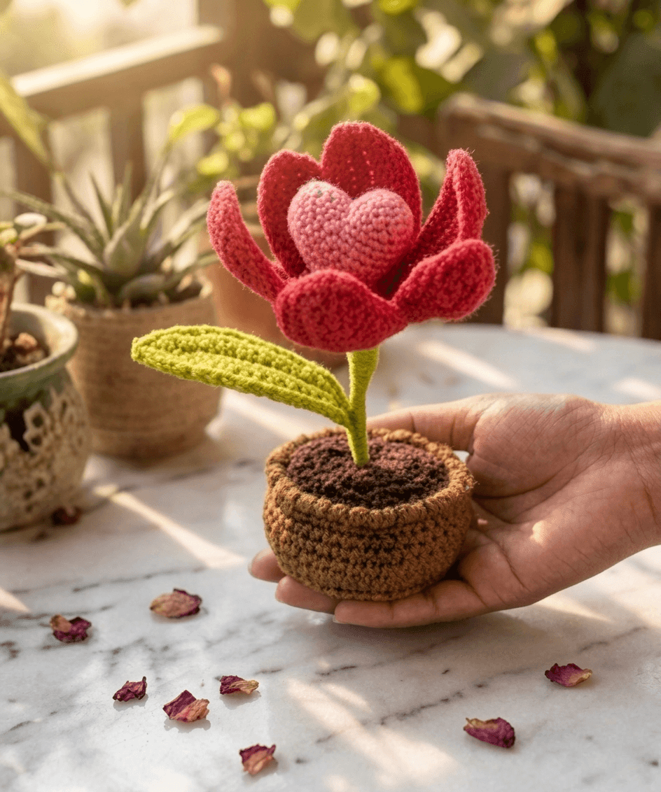 Blooming Love Crochet Flower Pot