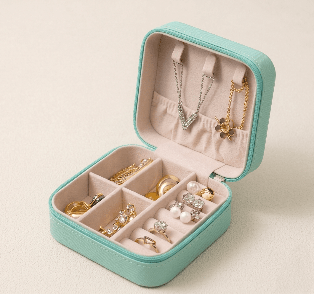 LuxeMint Travel Jewellery Organizer Box Set – Premium Storage Case with Accessories Kit (12 Pieces Combo) — image 4